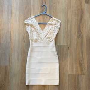bebe Cream Lace Mini Dress
